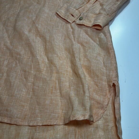 Chico's Linen Henley Tunic Top Womens 1 Orange Coral Top Popover EUC Creamsicle - Picture 6 of 8